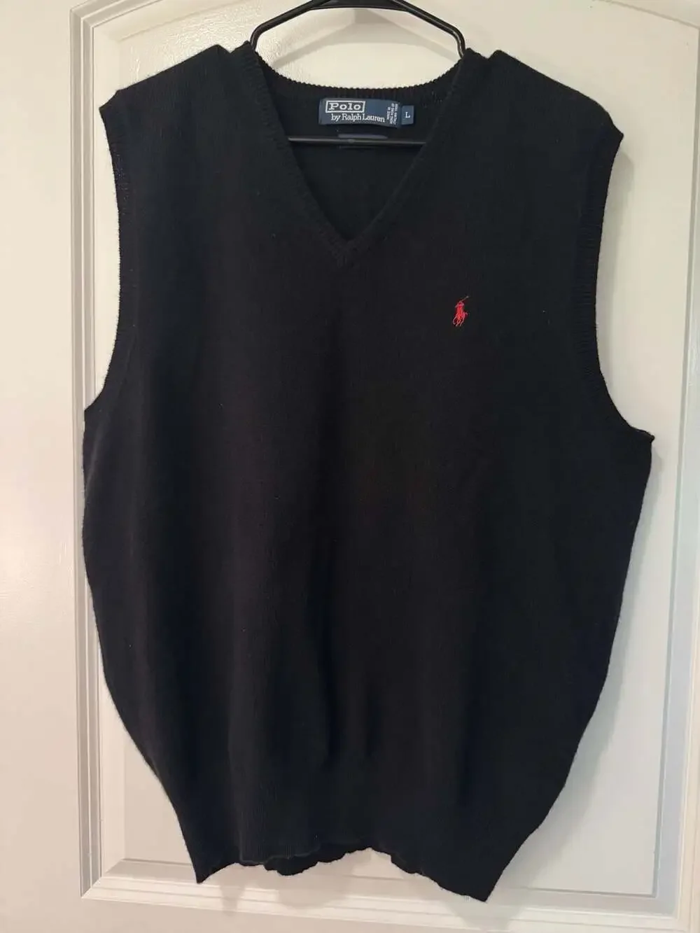Vintage Polo Ralph Lauren Lambswool Sweater Vest Black V Neck Men’s Large